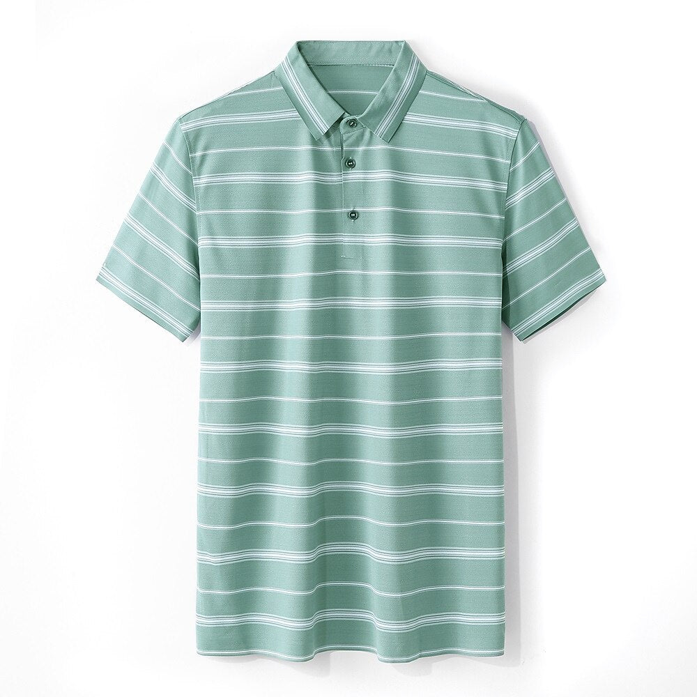 Luxury Striped Silk-Blend Polo Shirt - oukumen