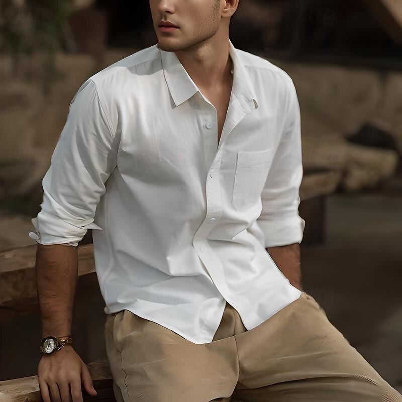 Classic Fit Rolled Collar Casual Shirt - oukumen