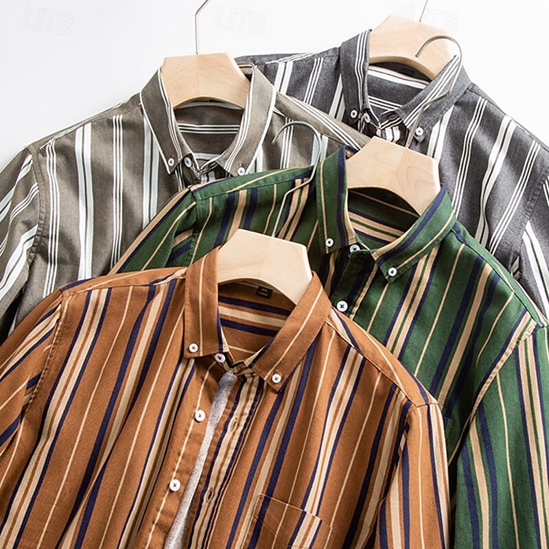 100% Cotton Casual Oxford Stripe Shirt - oukumen