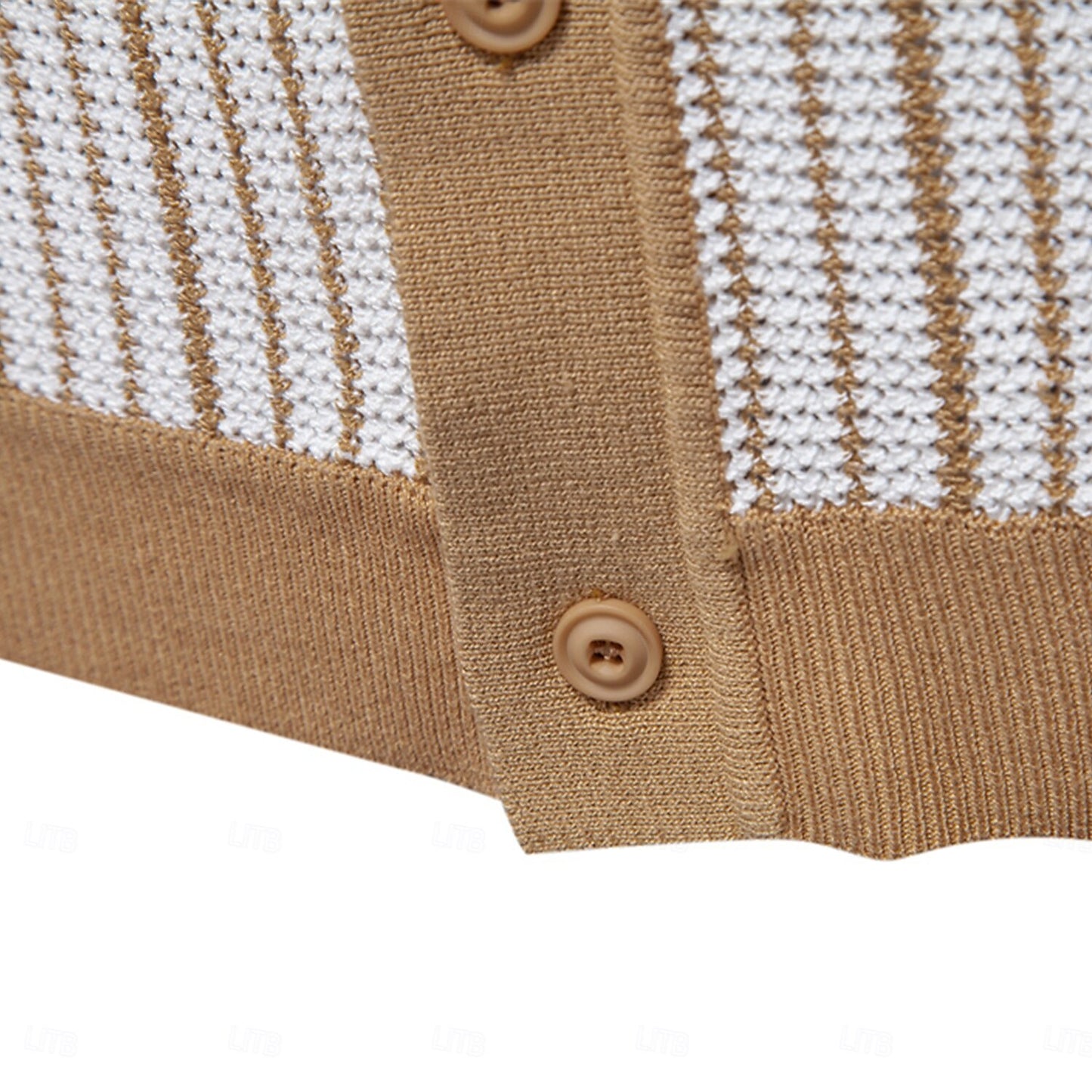 Striped Knit Texture Polo Shirt - oukumen