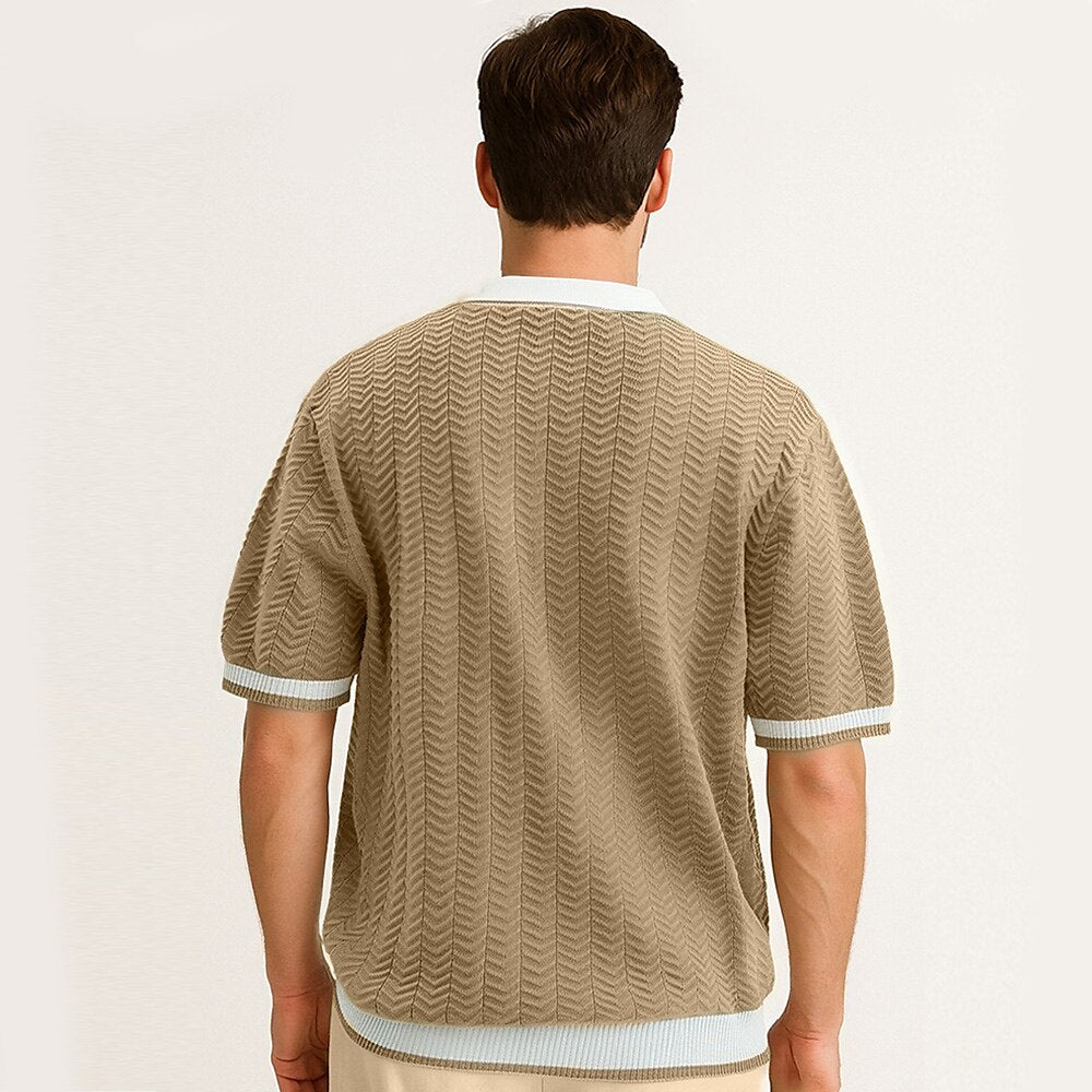 Navy Blue Textured Jacquard Polo Shirt
