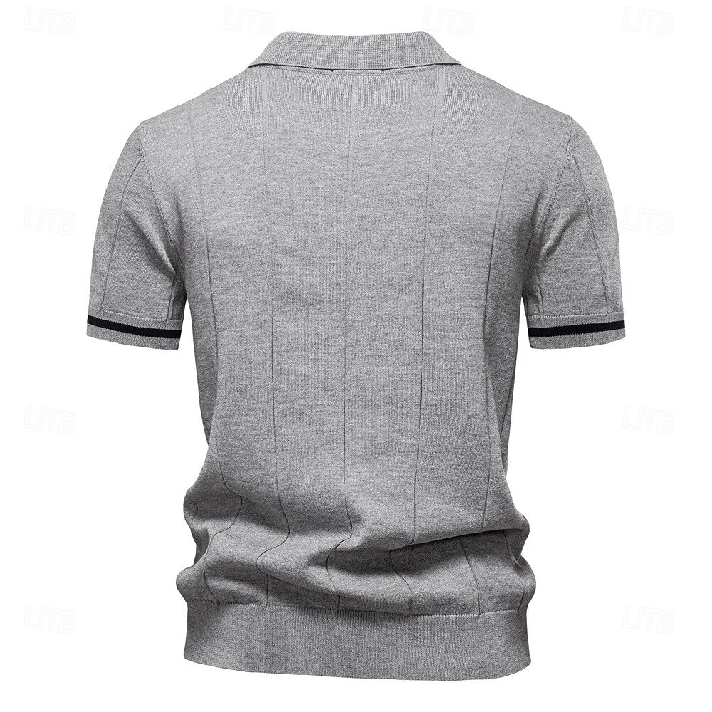 Classic Texture Knit Quarter-Zip Polo - oukumen