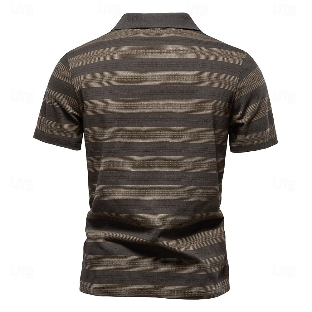 Timeless Striped Cotton-Blend Knit Polo Shirt - oukumen