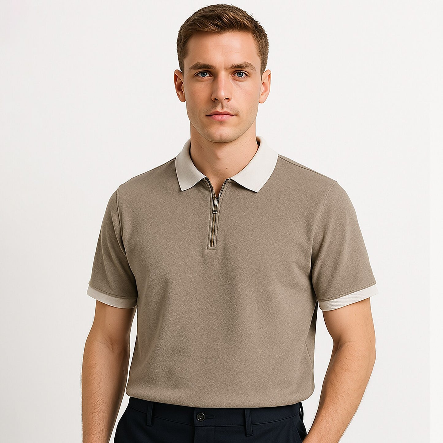 Refined Knit Zip Polo Shirt - oukumen