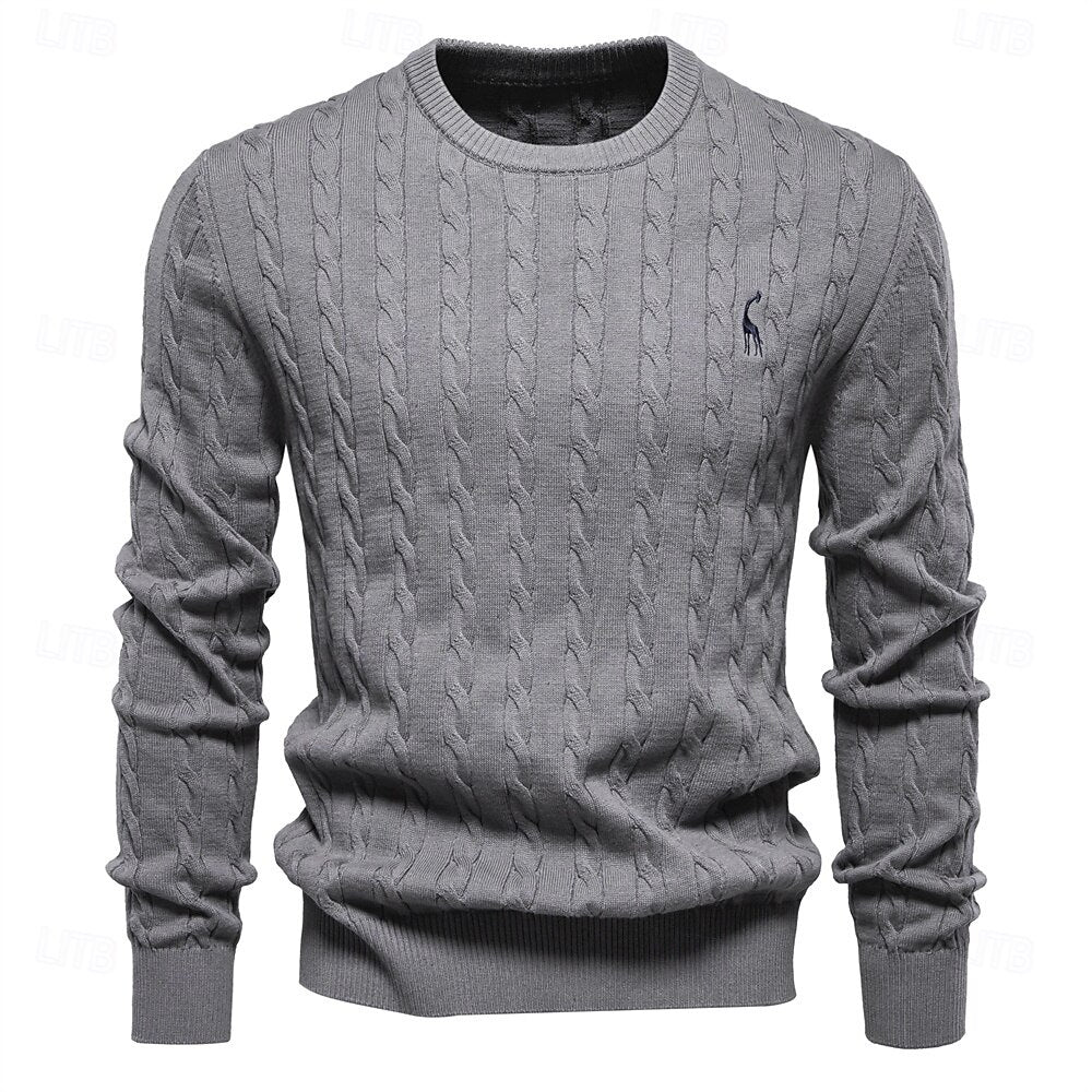 Cotton Crew Neck Pullover Sweater - oukumen