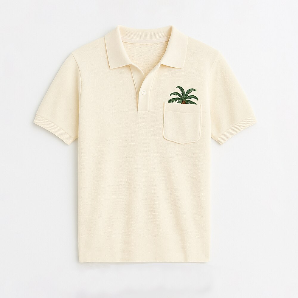 100% Cotton Palm Tree Embroidered Polo Shirt