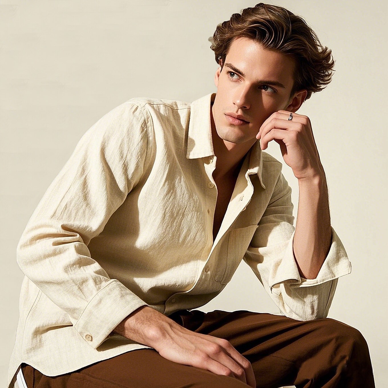 100% Linen Classic Solid Shirt - oukumen