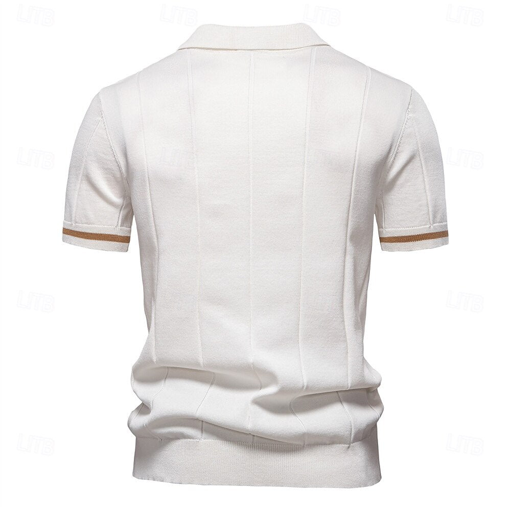 Classic Texture Knit Quarter-Zip Polo - oukumen