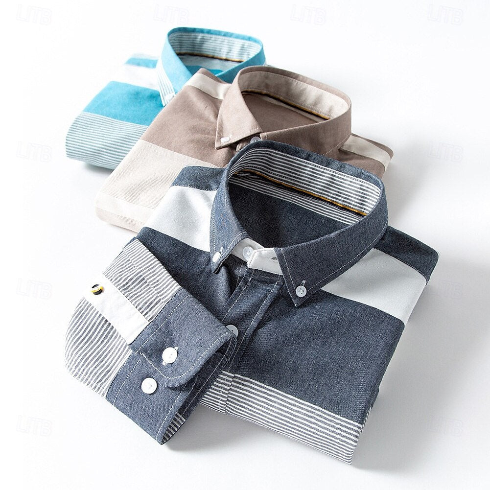 100% Cotton Versatile Color Block Oxford Shirt - oukumen