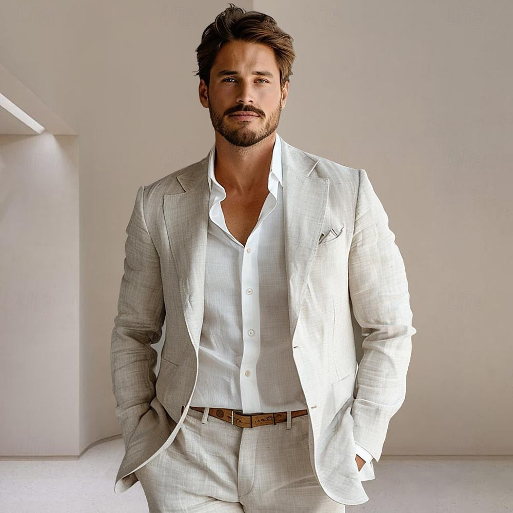 100% Linen Single Breasted Blazer Jacket - oukumen