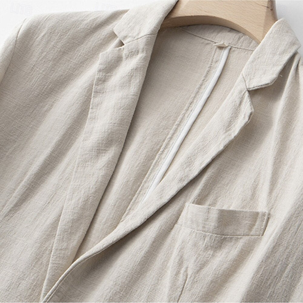 Tailored Linen-Cotton  Blazer - oukumen