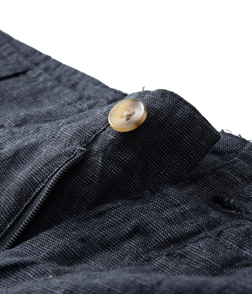 100% Linen Knee-Length Shorts - oukumen