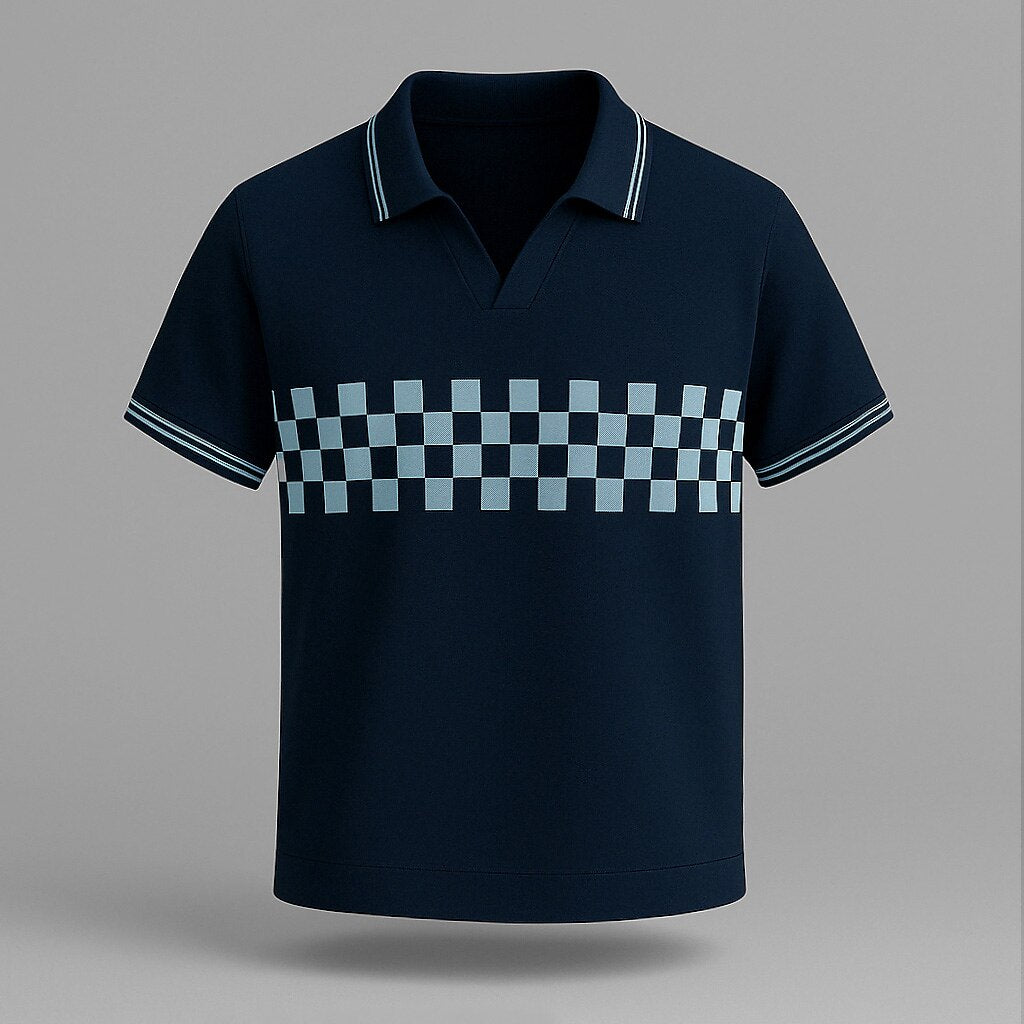 100% cotton check seagull collar polo - oukumen