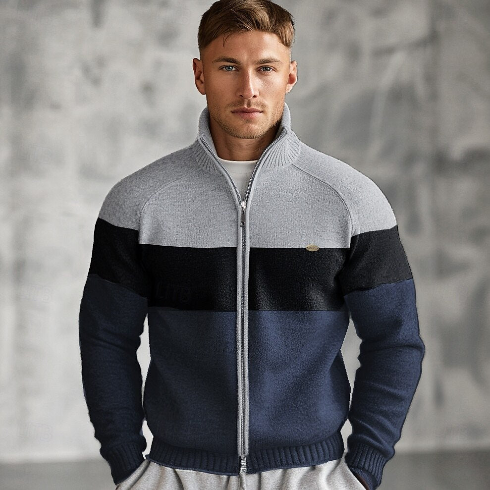 Colorblock Cotton Full-Zip Sweater Jacket - Main Image