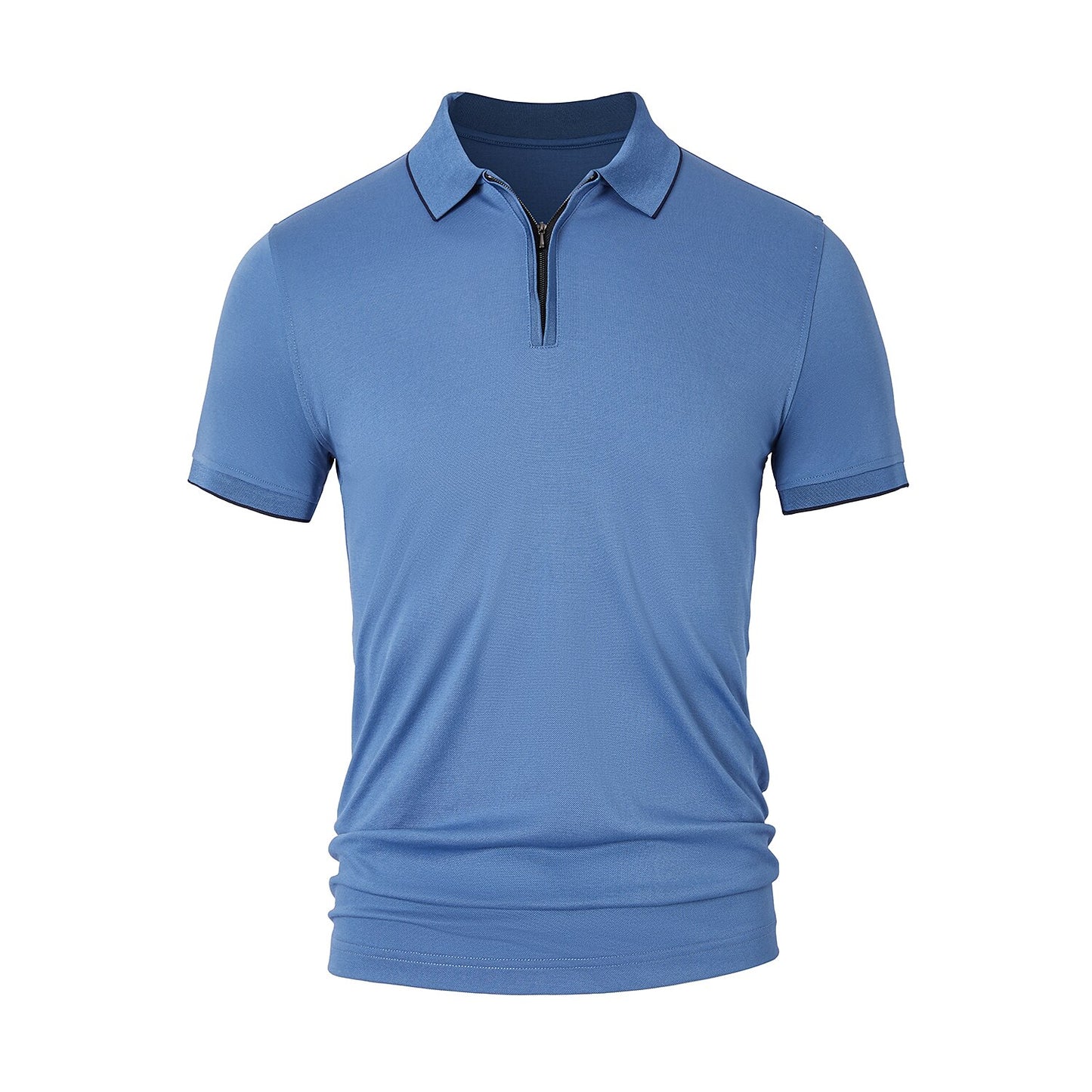 Cotton Silk Color-Block Zipper Polo - oukumen