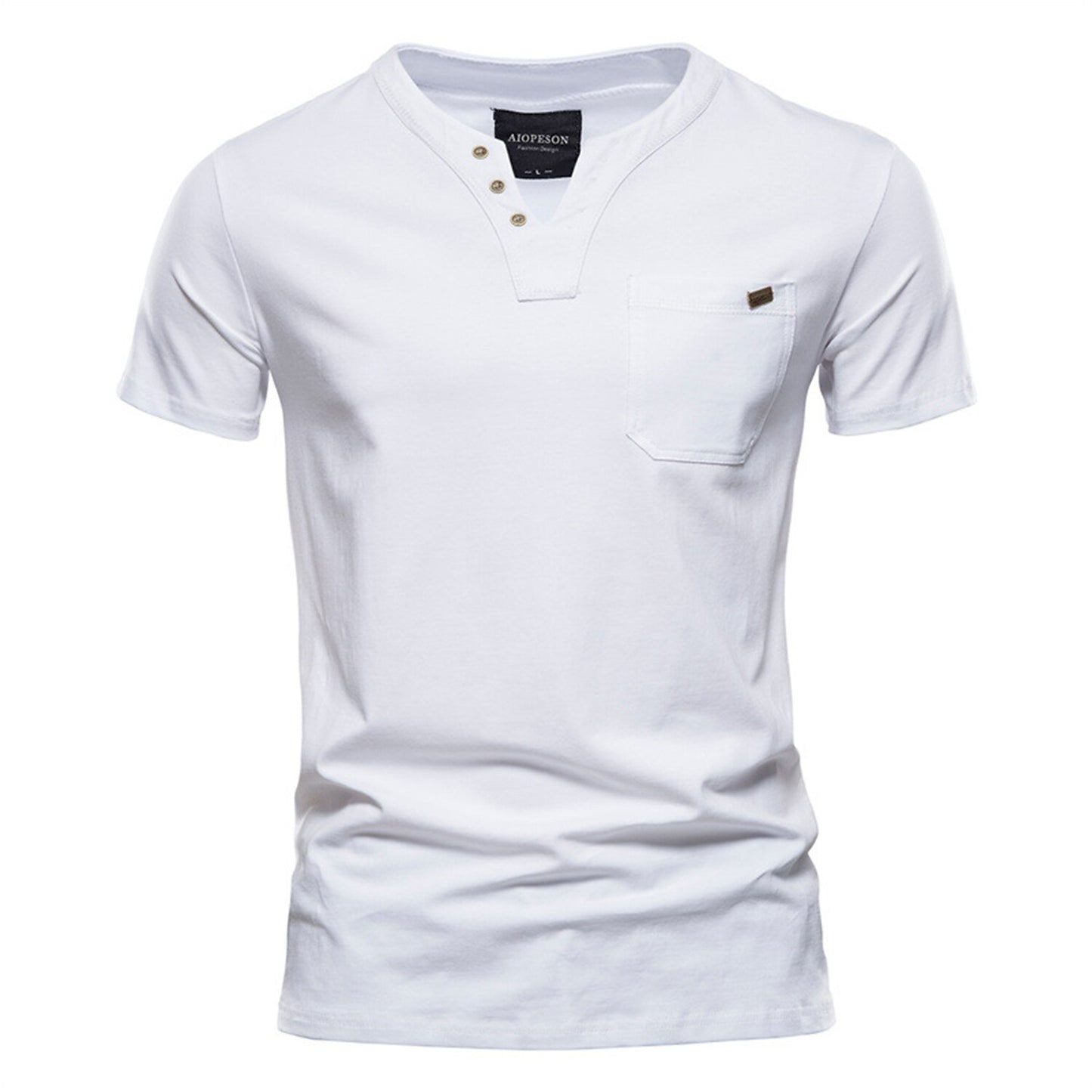 100% Cotton V-Neck Pocket T-Shirt - oukumen