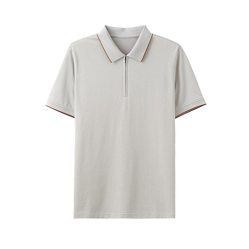 Cotton Silk Color-Block Zipper Polo - oukumen