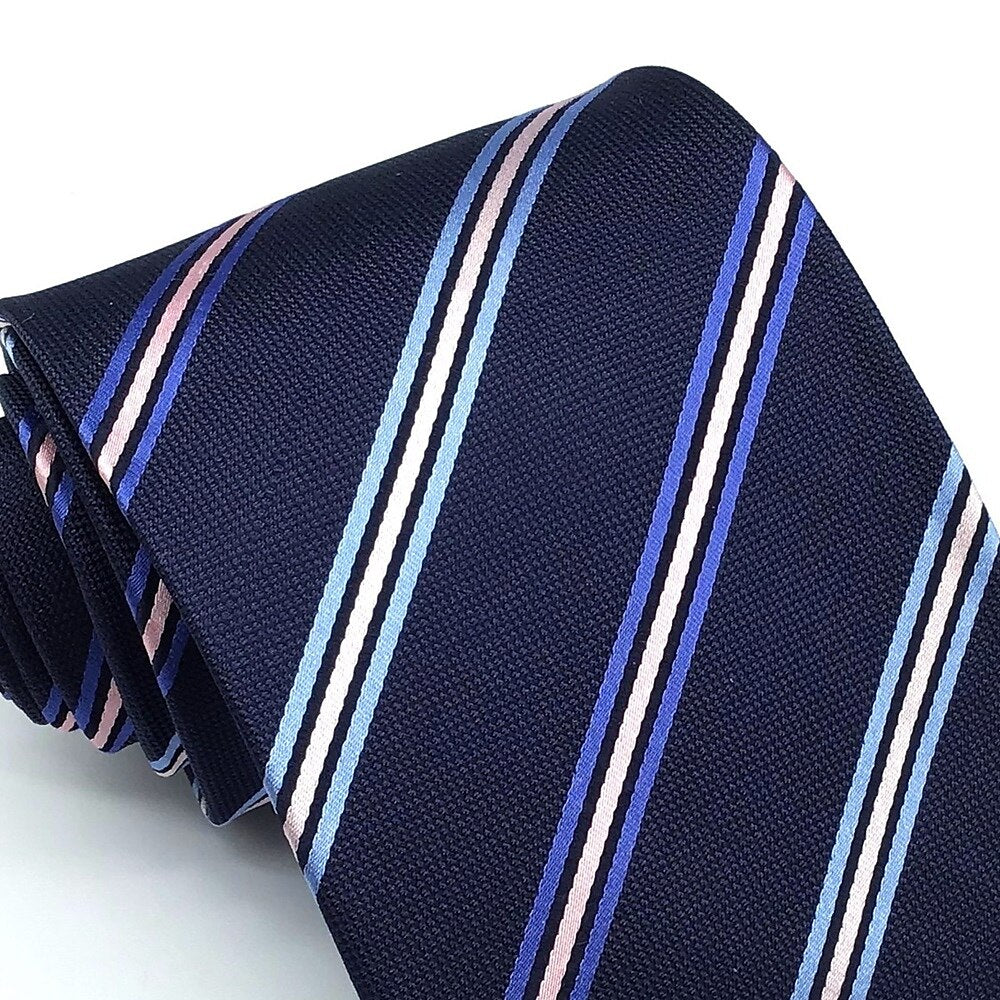 100% Silk Striped Navy Blue Tie - oukumen