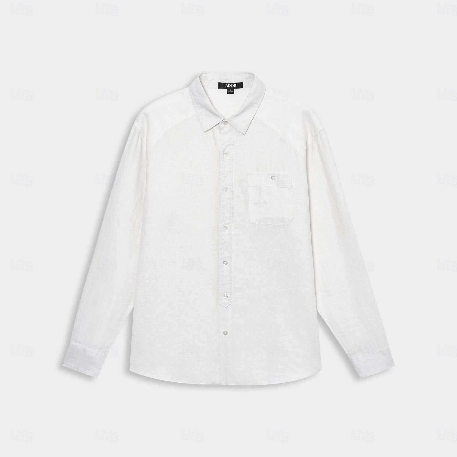 100% Linen Fold-over Collar Casual Shirt - oukumen