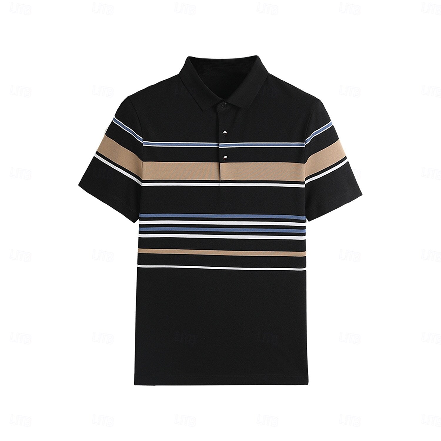 Cotton Silk Luxury-Touch Striped Short Sleeves Polo - oukumen