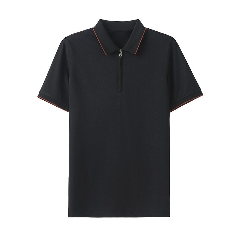 Cotton Silk Color-Block Zipper Polo - oukumen