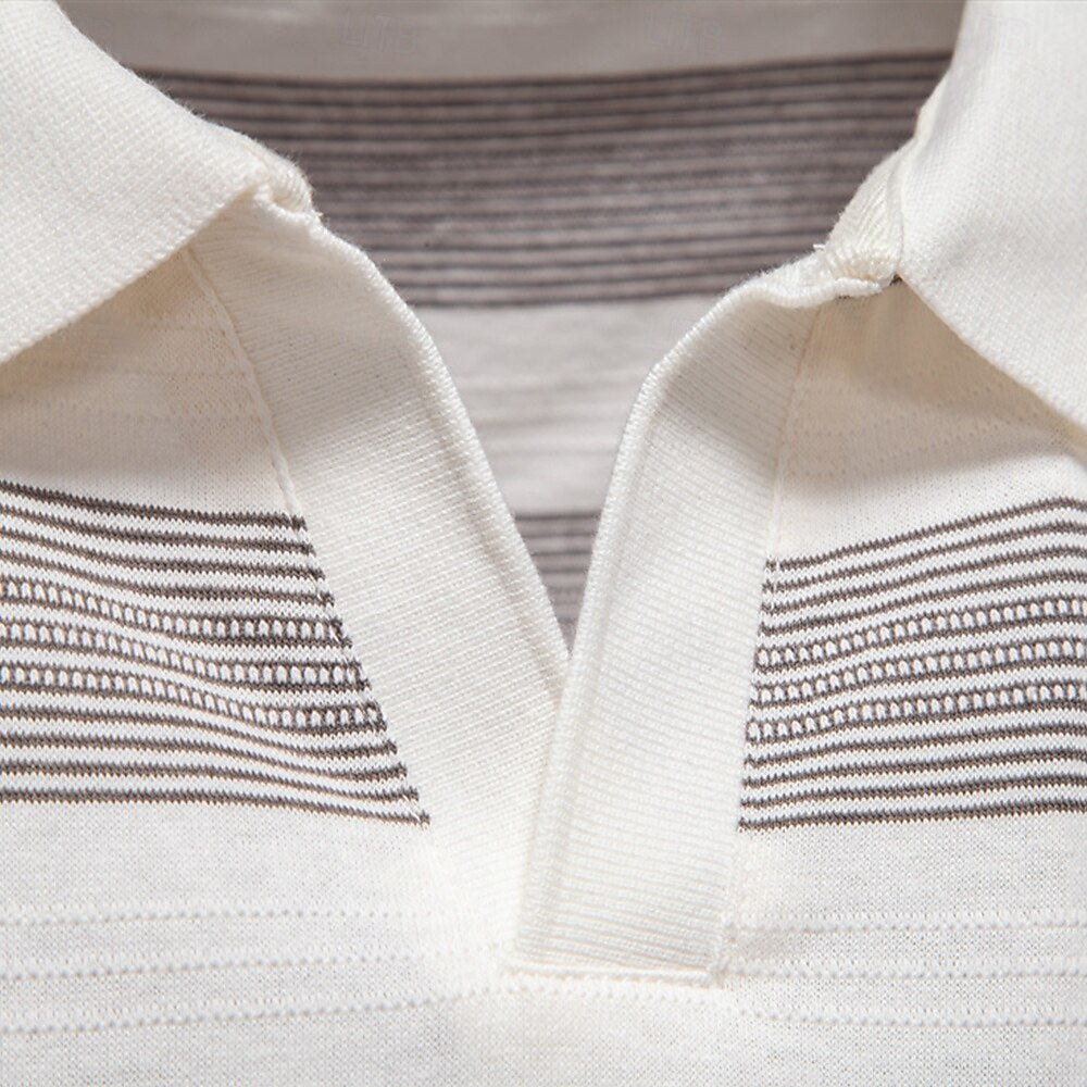 Timeless Striped Cotton-Blend Knit Polo Shirt - oukumen