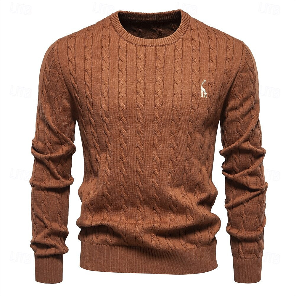 Cotton Crew Neck Pullover Sweater - oukumen