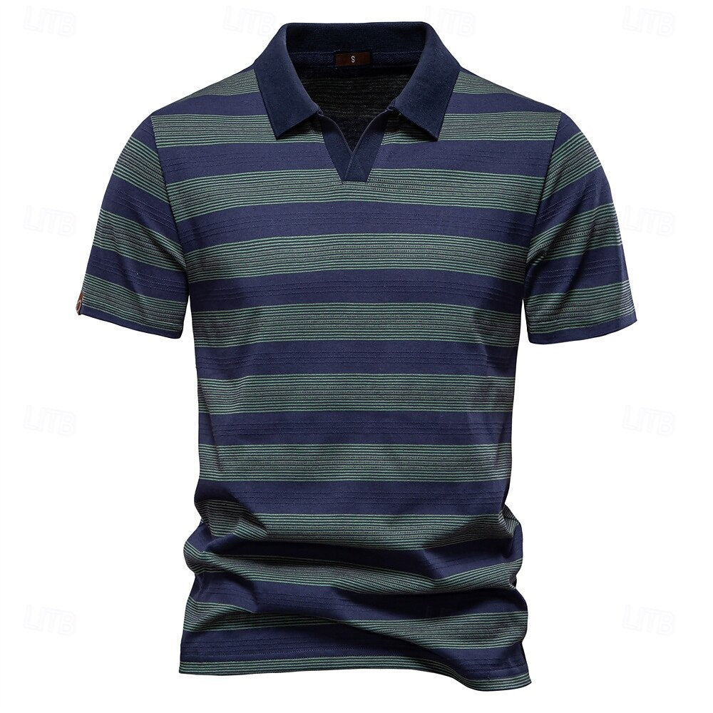Timeless Striped Cotton-Blend Knit Polo Shirt - oukumen