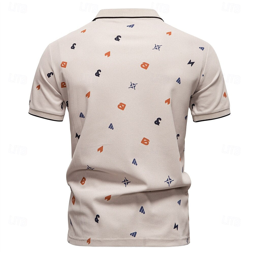 Printed Short-Sleeve Polo - oukumen