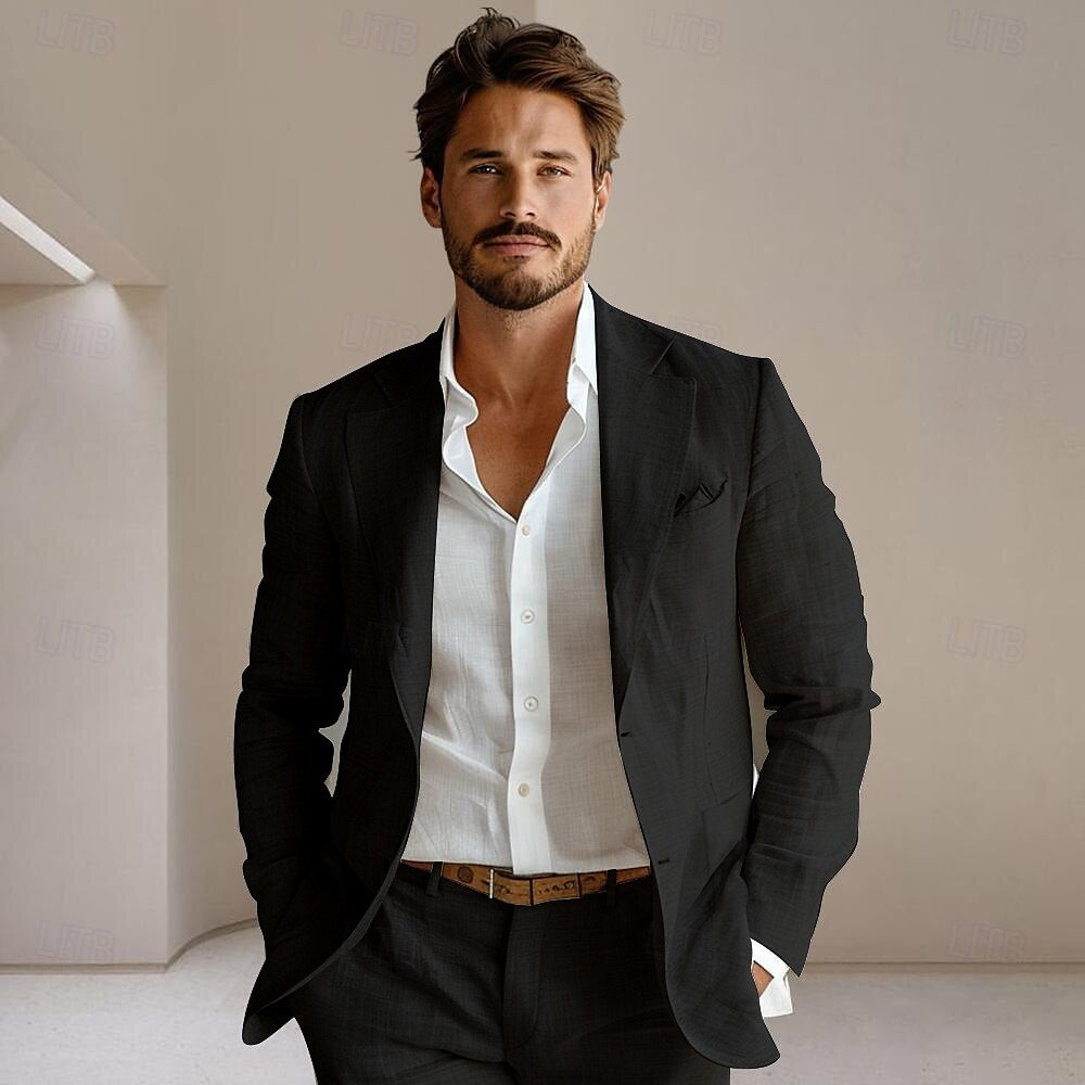 100% Linen Single Breasted Blazer Jacket - oukumen