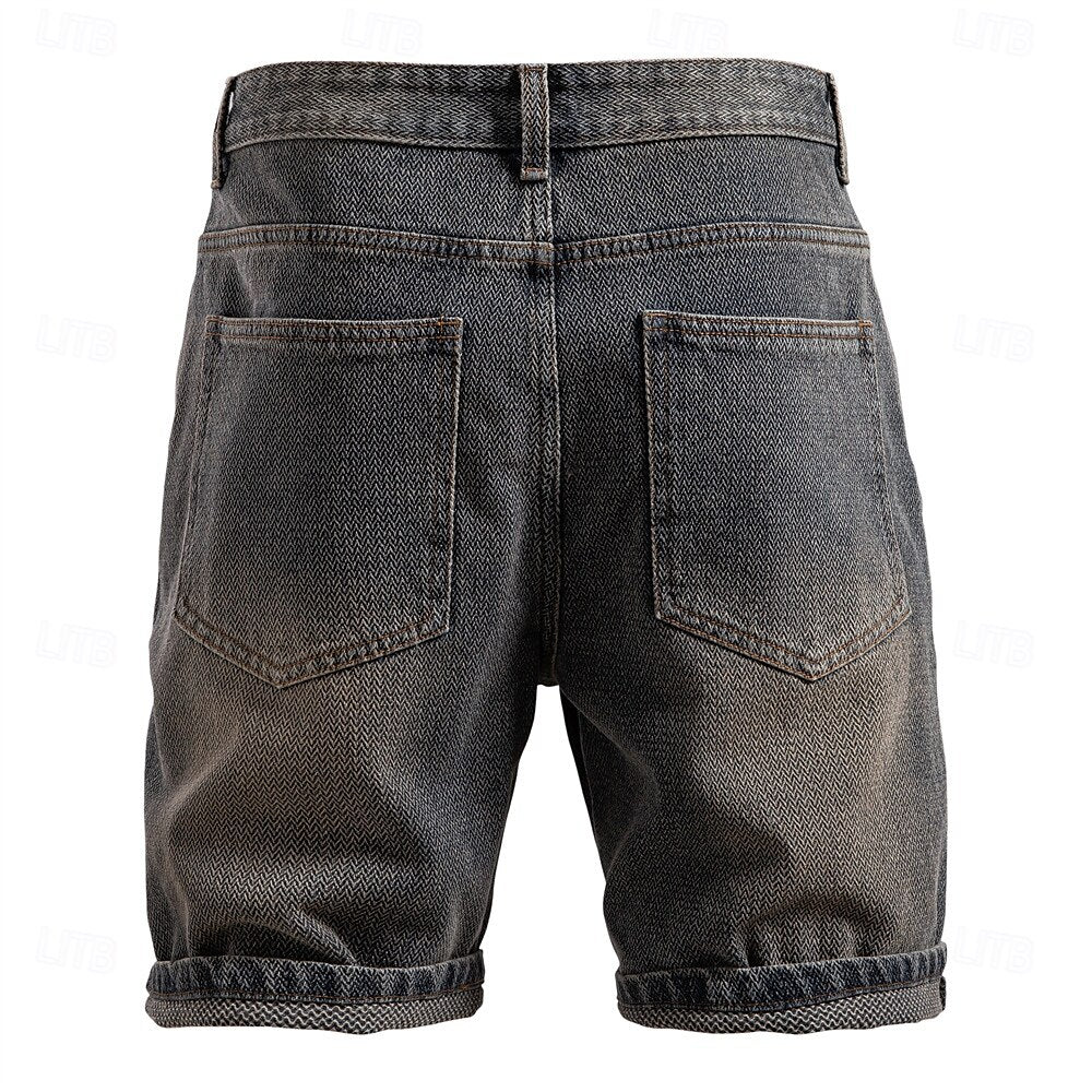 Knee-Length Texture Jean Shorts - oukumen