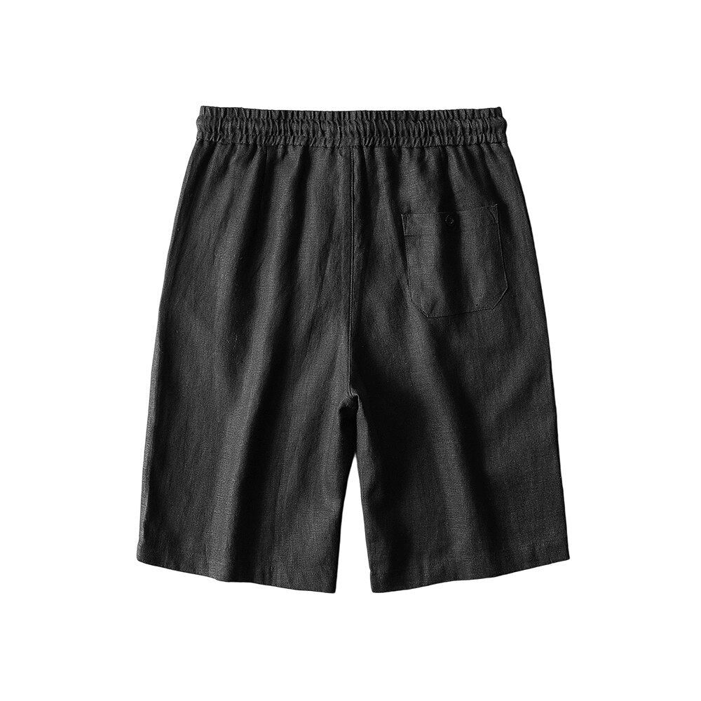 100% Linen Drawstring Shorts - oukumen