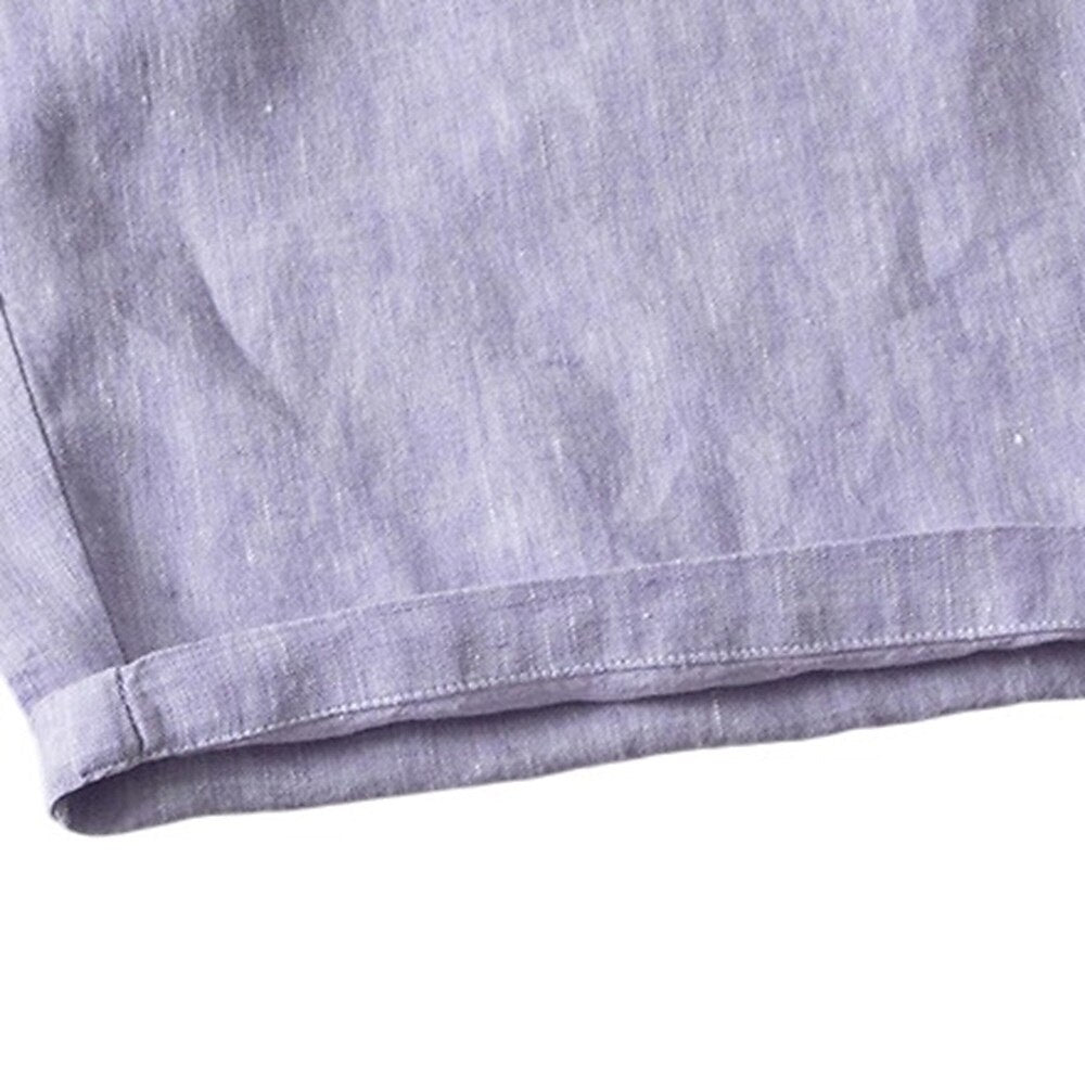 100% Linen Drawstring Shorts - oukumen