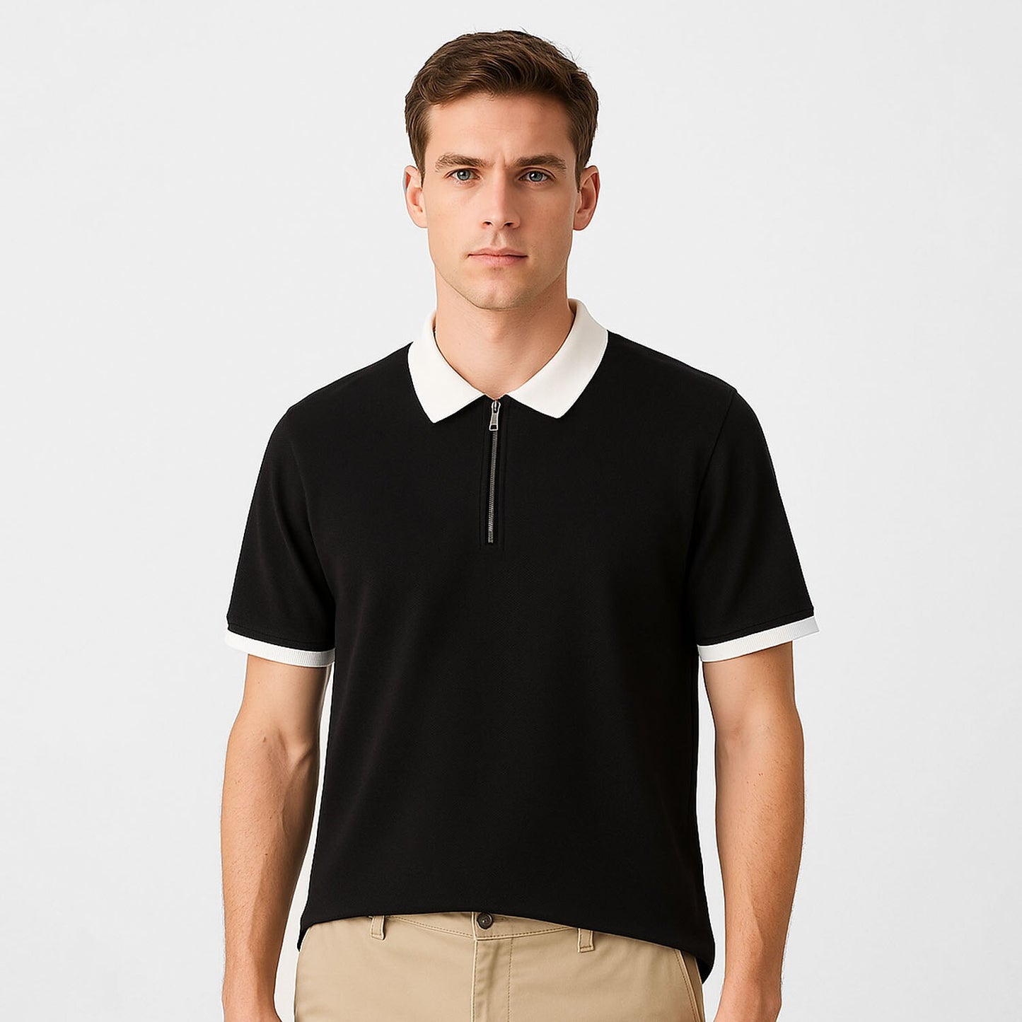 Refined Knit Zip Polo Shirt - oukumen