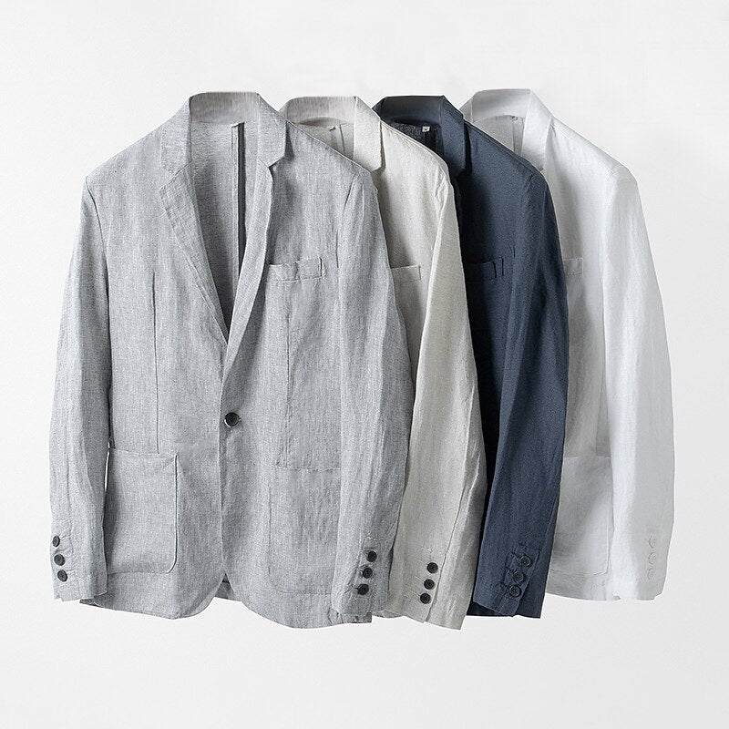Tailored 100% Linen Blazer - oukumen