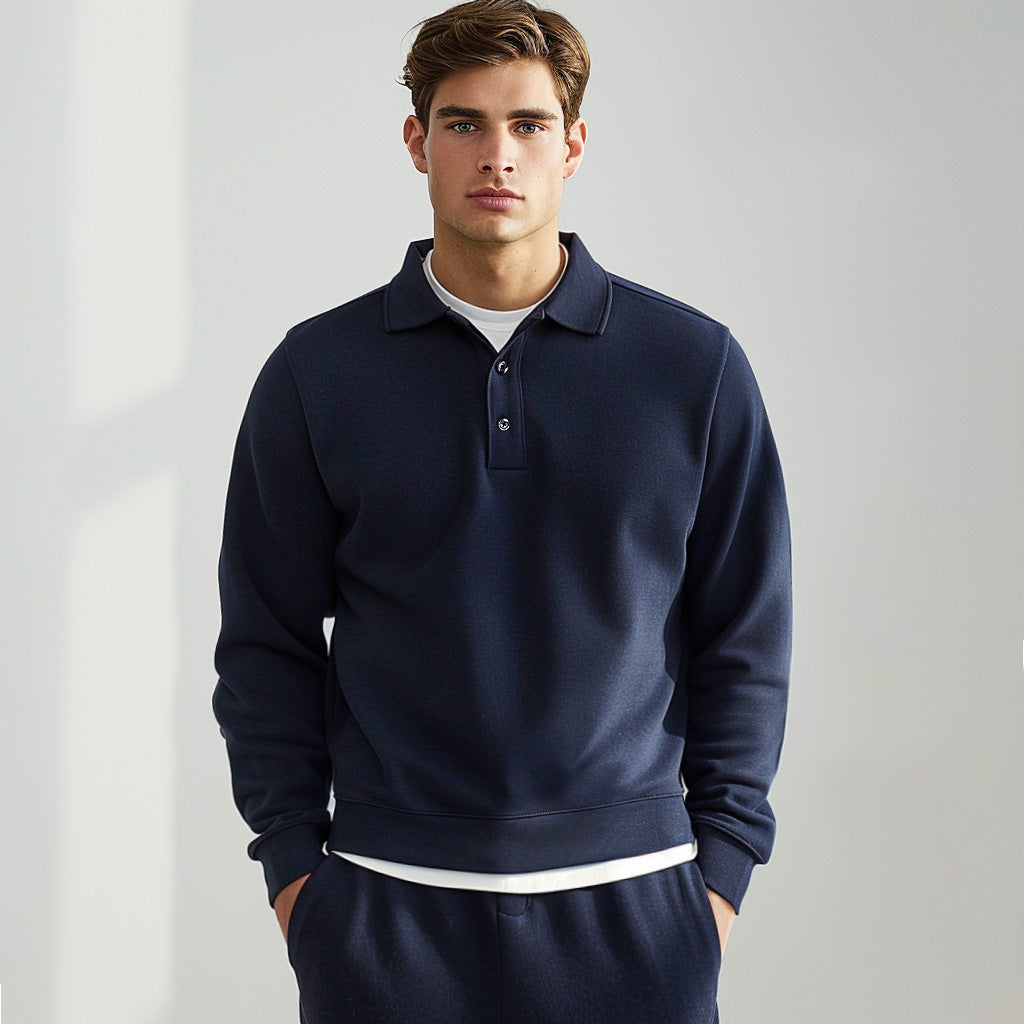 Cotton Long Sleeves Polo Sweatshirt - oukumen
