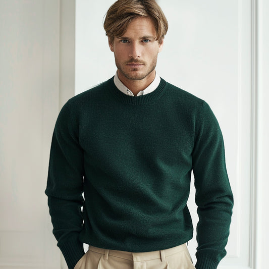 100% Wool Solid Color Sweater Pullover - oukumen