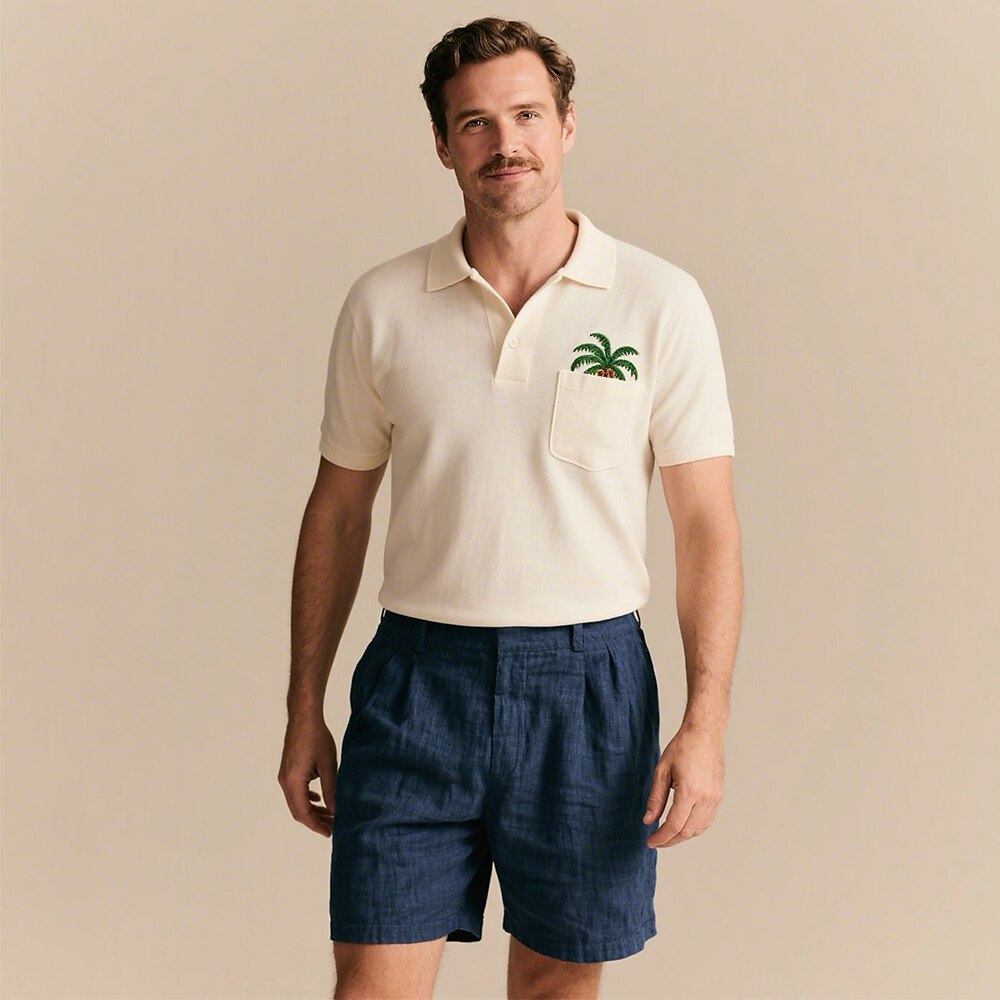 100% Cotton Palm Tree Embroidered Polo Shirt