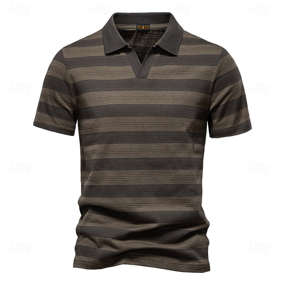 Timeless Striped Cotton-Blend Knit Polo Shirt - oukumen