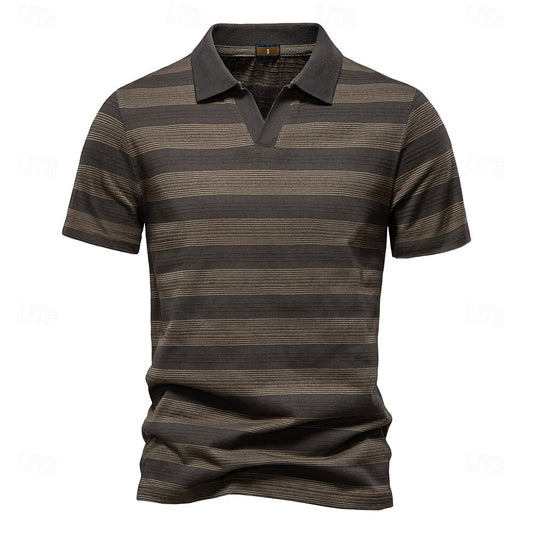 Timeless Striped Cotton-Blend Knit Polo Shirt - oukumen