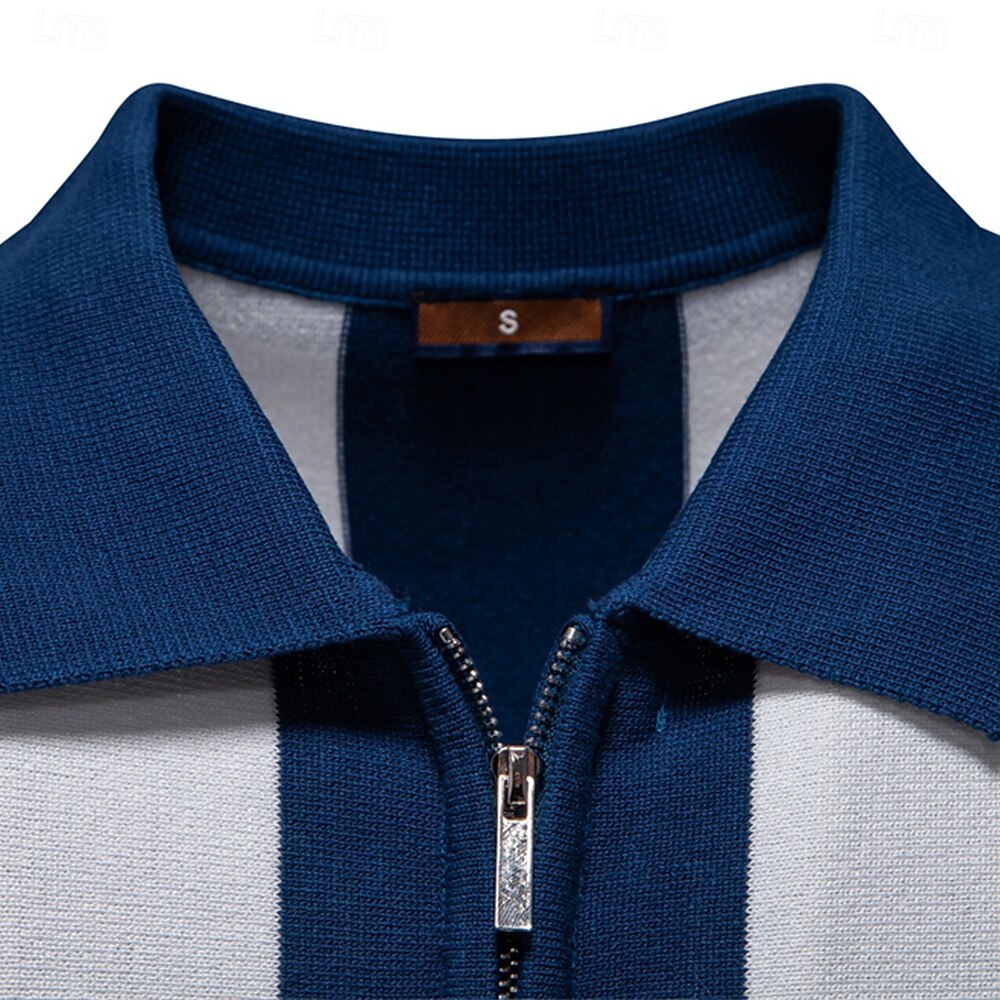 Vertical Stripe Quarter-Zip Polo - oukumen