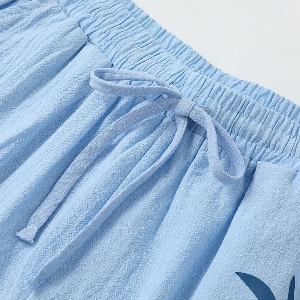 100% Cotton Coconut Tree Print Shorts - oukumen