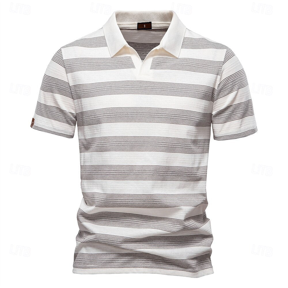 Timeless Striped Cotton-Blend Knit Polo Shirt - oukumen