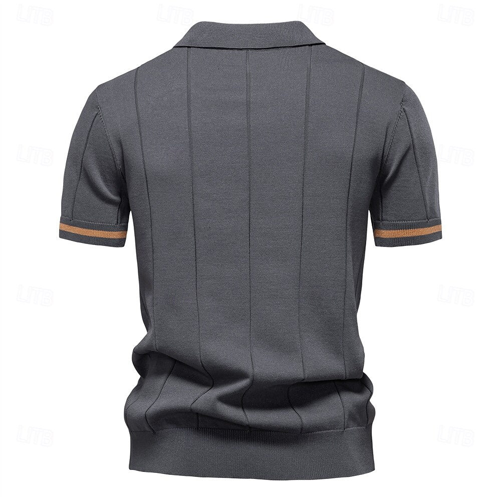 Classic Texture Knit Quarter-Zip Polo - oukumen
