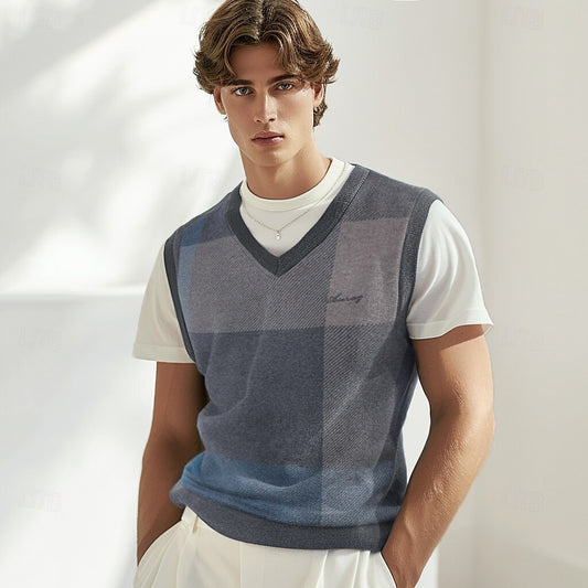 Classic Fit Wool Check Sweater Vest - oukumen