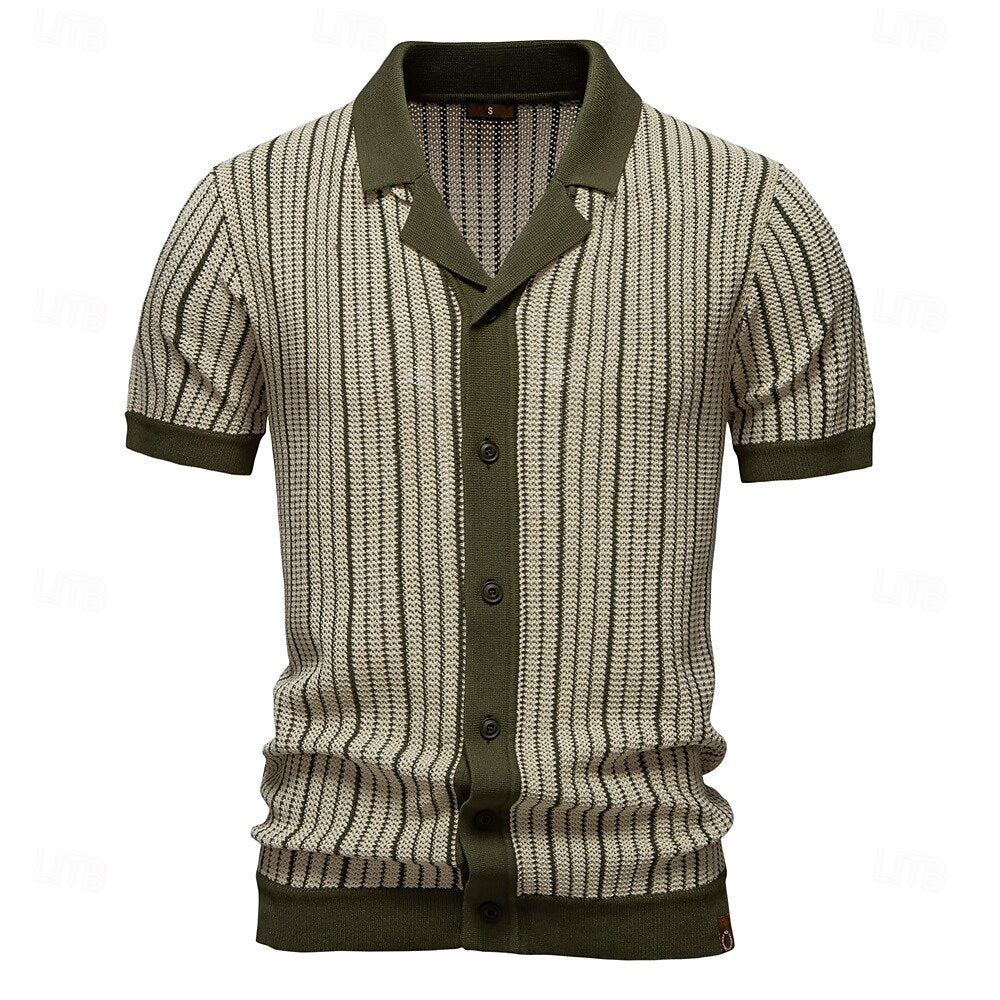 Striped Knit Texture Polo Shirt - oukumen