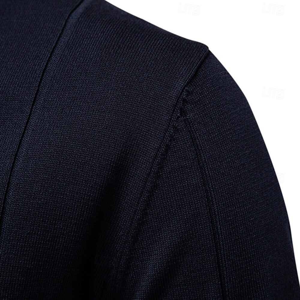 Classic Texture Knit Quarter-Zip Polo - oukumen