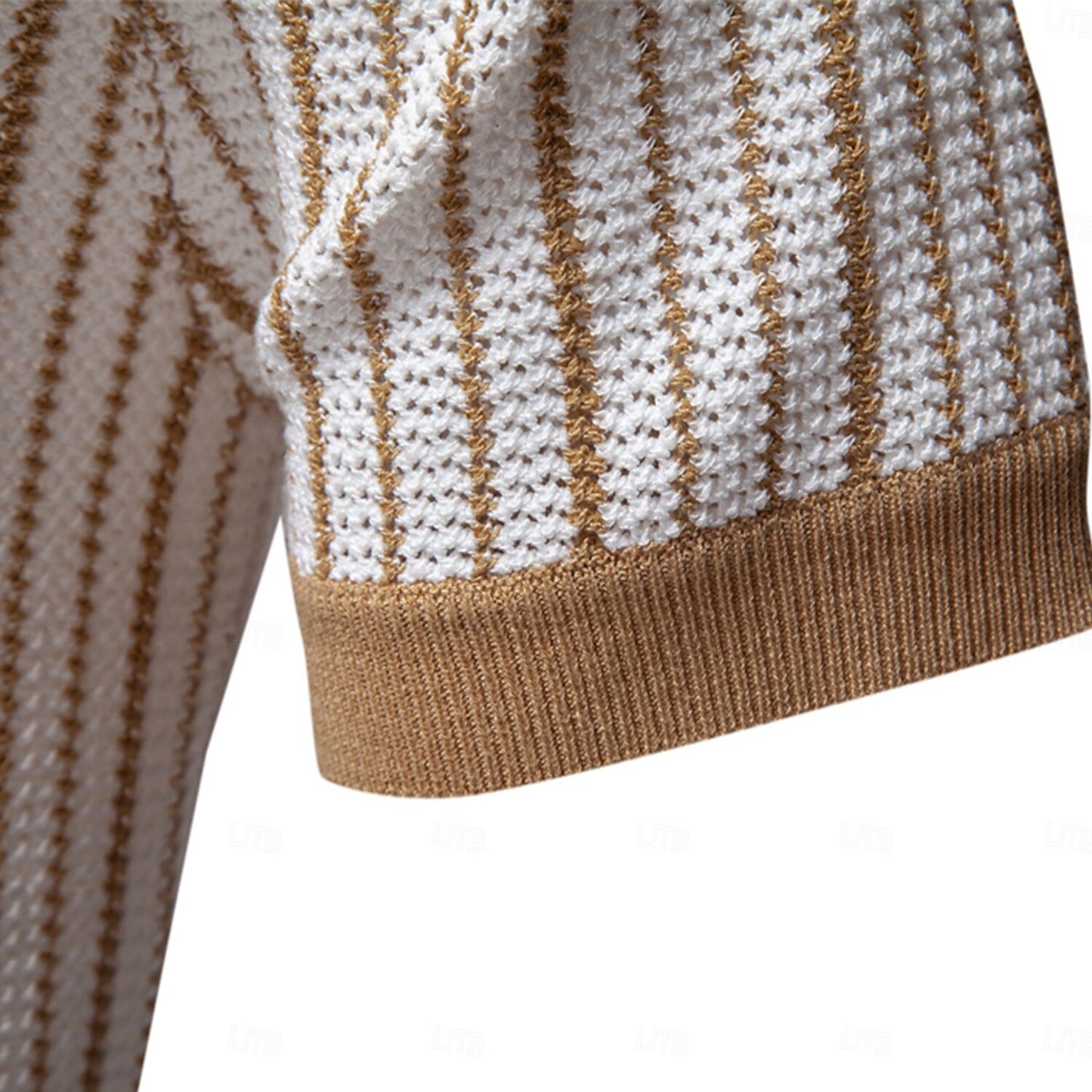 Striped Knit Texture Polo Shirt - oukumen