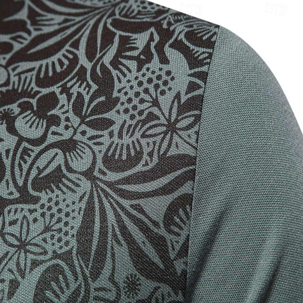 Floral Print Knit Polo Sweater - oukumen