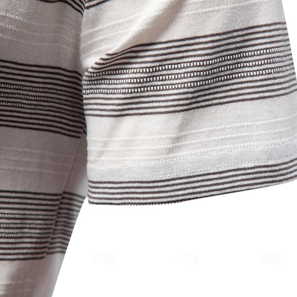 Timeless Striped Cotton-Blend Knit Polo Shirt - oukumen